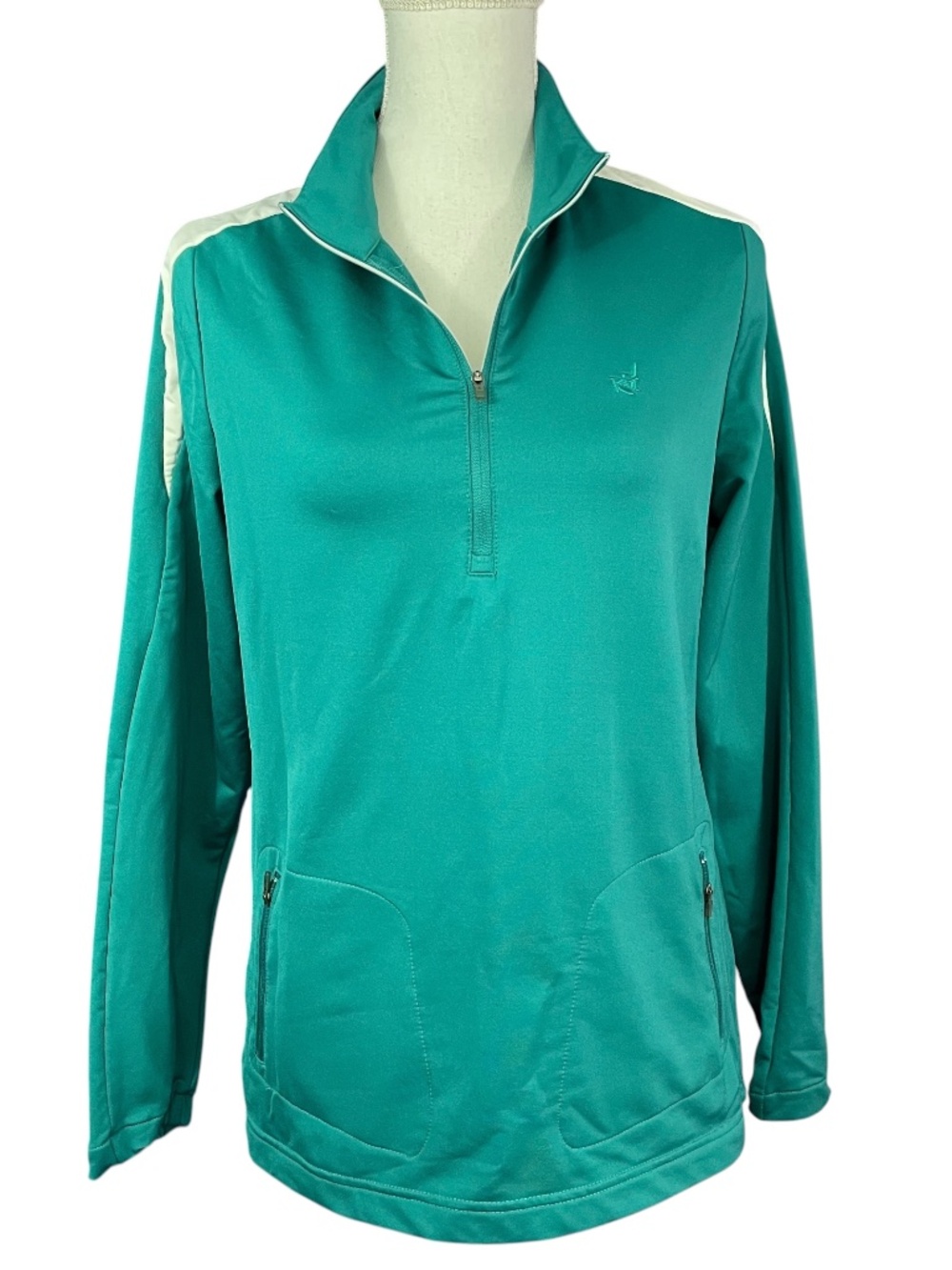 Teal White Pockets Quarterzip Jacket M Contrast Athletic Zip Closure Pullover